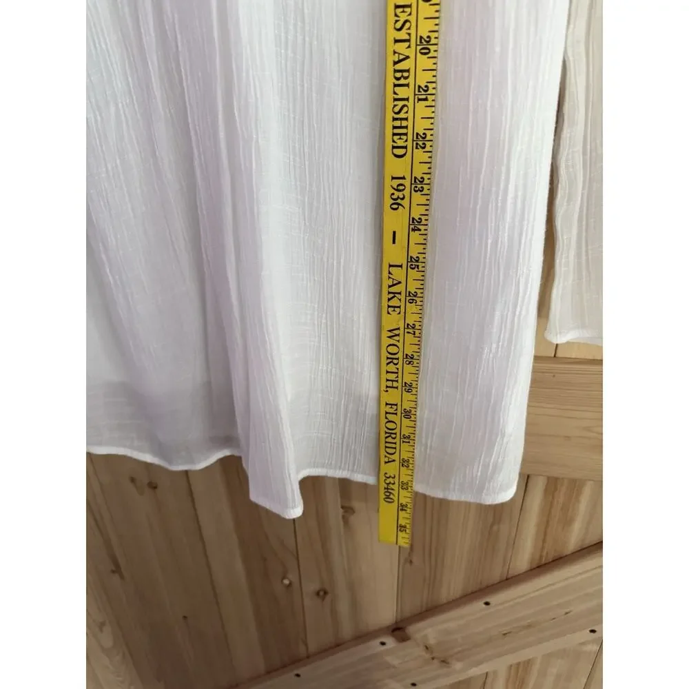 Judith March White Blue Gauze Tunic Top Coverup Vacation Resort Beach Club Sz M